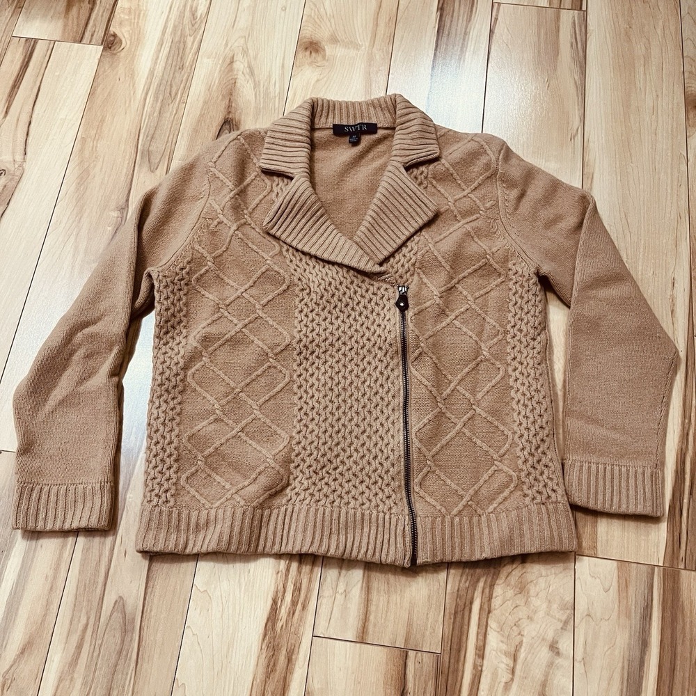 SWTR Womens Sz M Yak & Merino Wool Blend Sweater Asymmetrical Zipper Camel Brown